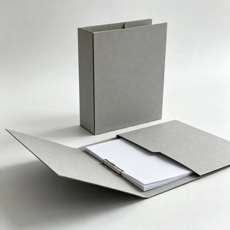 Folders and archive boxes using grey chipboard